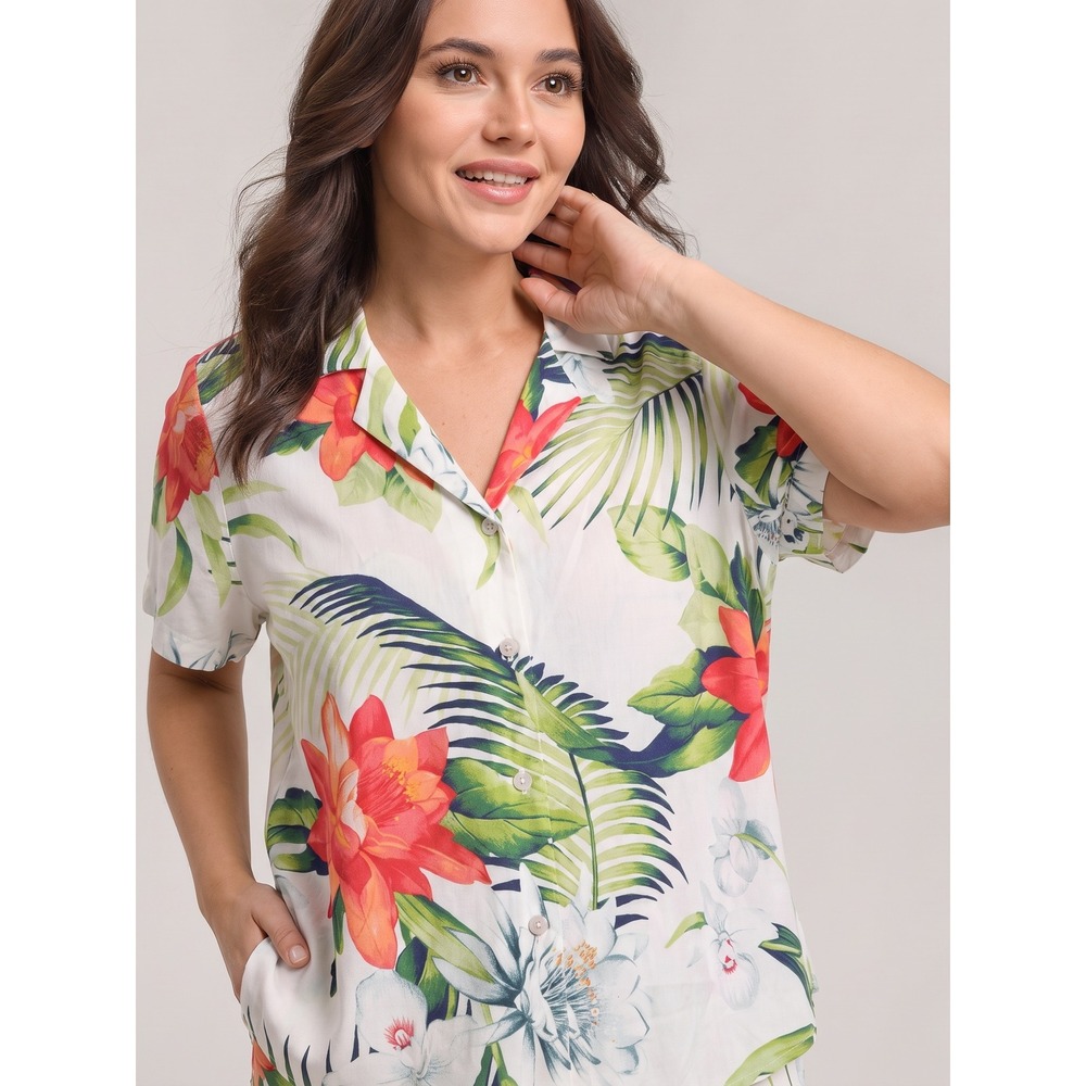 Tommy Bahama 100% Silk Tropical Floral Camp Shirt M White Hibiscus Excellent